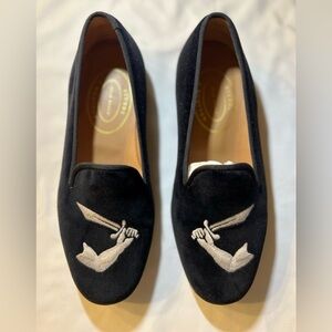 Stubbs & Wootton Black Velvet Embroidered Loafers